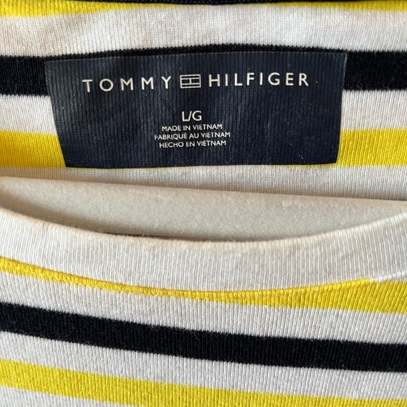 Tommy Hilfiger Sunflower & Blue Stripe Chambray Pocket T-Shirt Dress sz L - Picture 7 of 8